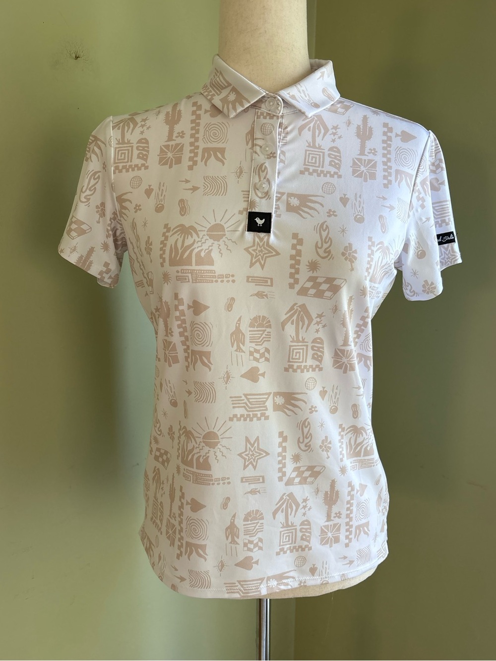 Bad Birdie Core Performance Polo Shirt. Dry Heat-Stucco size S. White/tan. Great